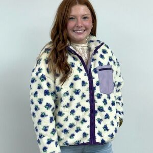 Floral Fleece Jacket - White and Purple